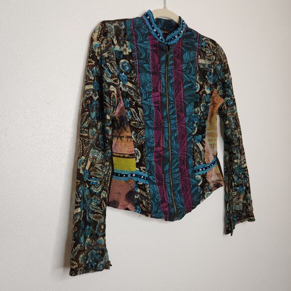 Vintage y2k Full Zip Boho Micromesh Beaded Bell Sleeves Fairy Whimsy Hippie Euro - Picture 2 of 7